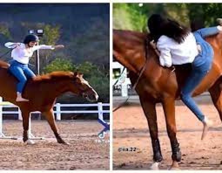 شاهد.. فتاة حسناء تستعرض مهاراتها في ركوب الخيل والقفز دون “لجام”