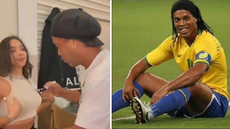 اخبار الخليج : مشجعة حسناء تطلب من الساحر رونالدينيو التوقيع في مكان حساس من جسمها .. والاخير لم يتمالك نفسة وهذا ماحدث شاهد كيف تصرف (فيديو)