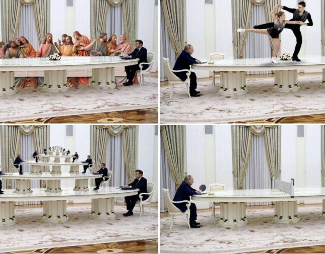 شاهد: طاولة اجتماع ماكرون وبوتين تثير السخرية (فيديو)