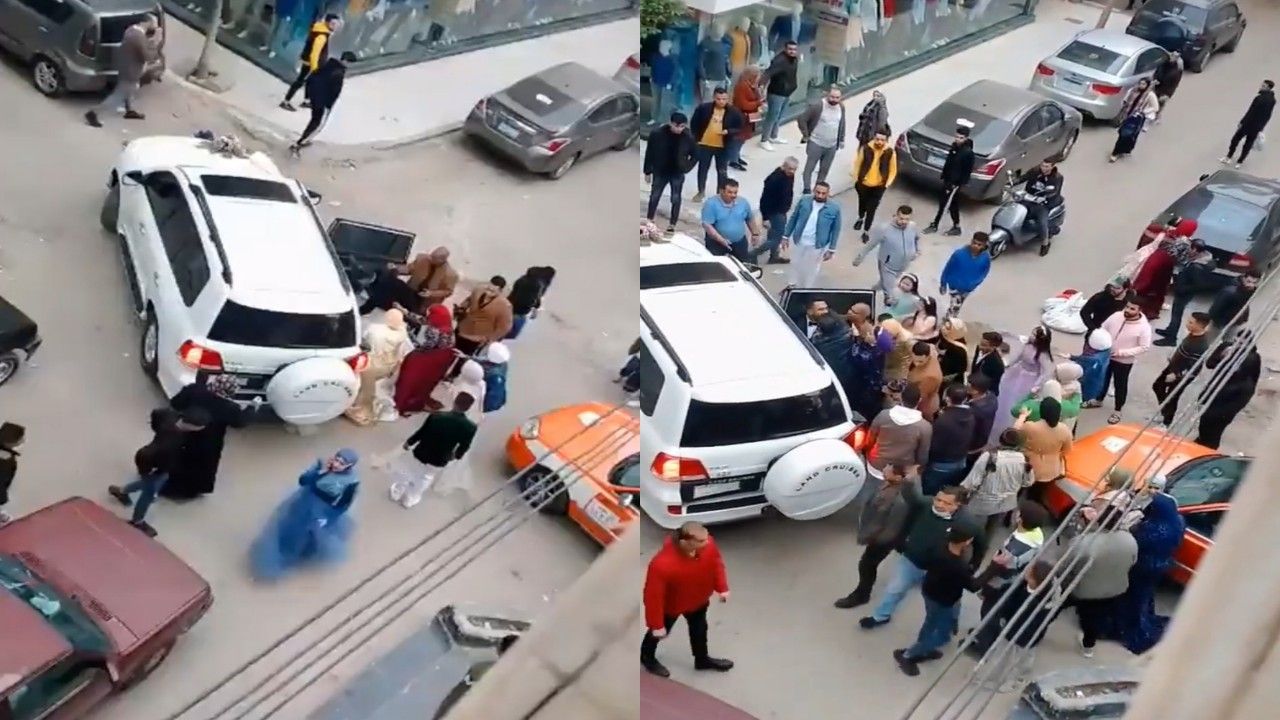 شاهد بالفيديو: عريس مصري يعتدي على عروسه بالضرب المبرح وسط الشارع بعد دقائق من زفافهما.. والسبب صادم!