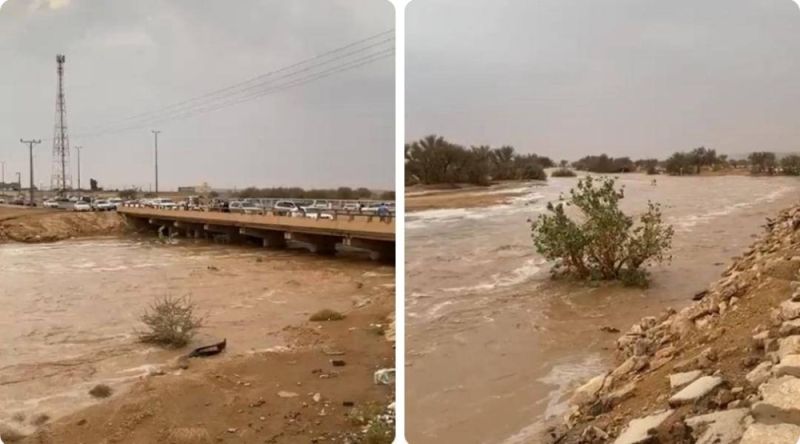 أمطار غزيرة تتسبب في جريان شعيب الحيسية بالرياض (شاهد فيديو)