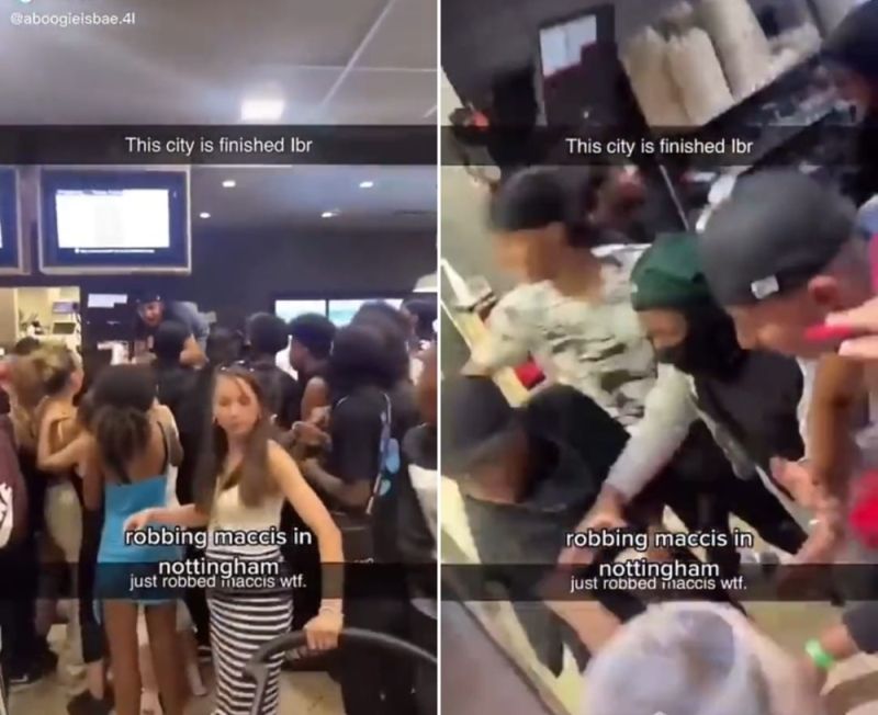 فيديو صادم لـ عشرات اللصوص يقتحمون مطعم ماكدونالدز في بريطانيا وينهبون الطعام والشراب..(شاهد)