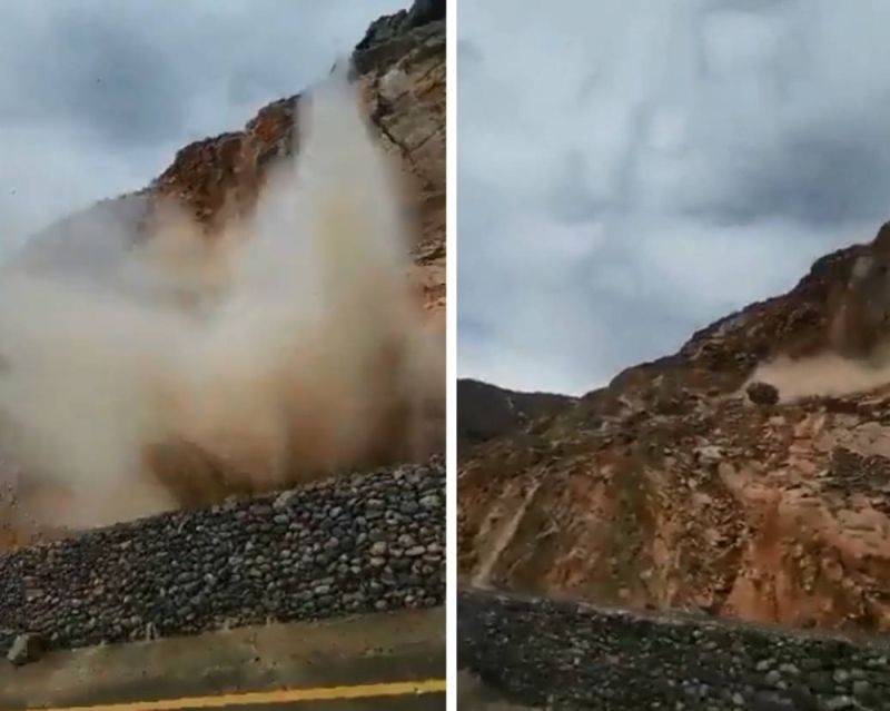 السعودية: صخرة ضخمة تسقط فجأة أثناء تصوير قائد مركبة لها ونجاته بأعجوبة (فيديو)