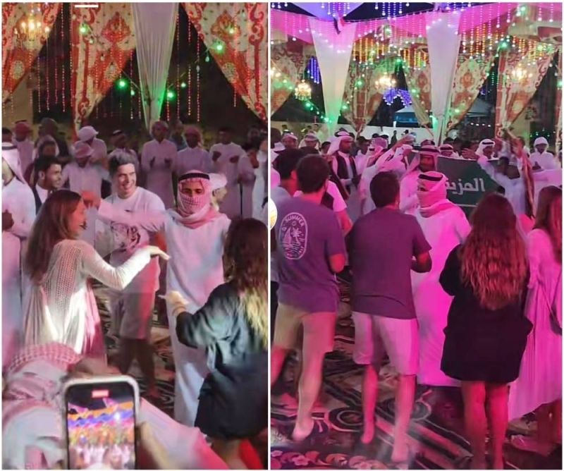 وصلة رقص مثيرة من فتيات أجنبيات أثناء احتفال زواج بأحد القبائل في السعودية (شاهد)