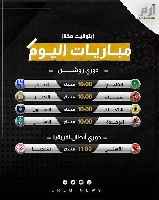 مواعيد مباريات اليوم والقنوات الناقلة