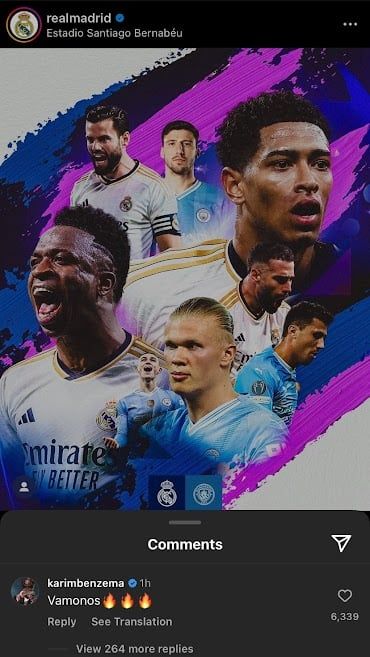 بنزيما يحفز لاعبي ريال مدريد قبل مواجهة مانشستر سيتي (صورة)