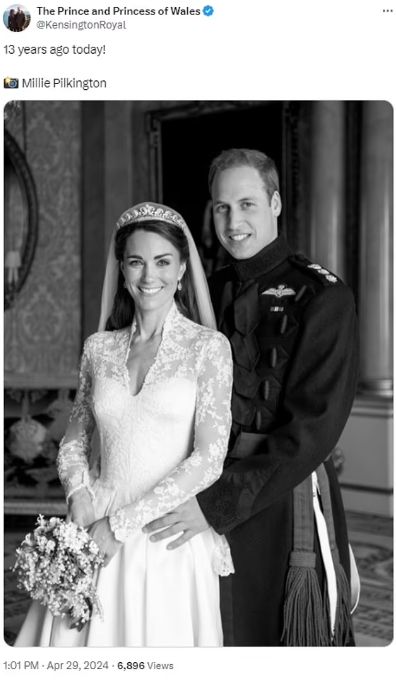 في عيد زواجهما الـ13.. قصر كنسغتون ينشر صورة نادرة لـ ويليام وكيت
