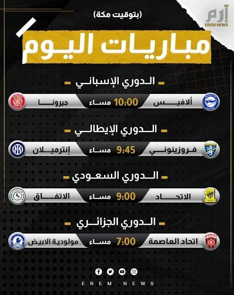 مواعيد مباريات اليوم والقنوات الناقلة