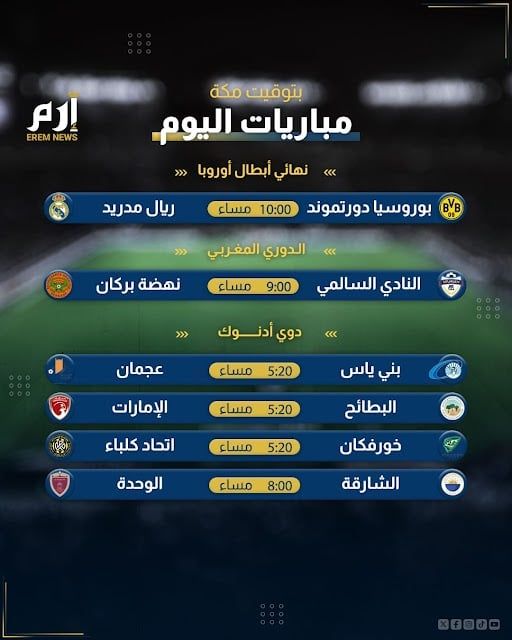 مواعيد مباريات اليوم والقنوات الناقلة
