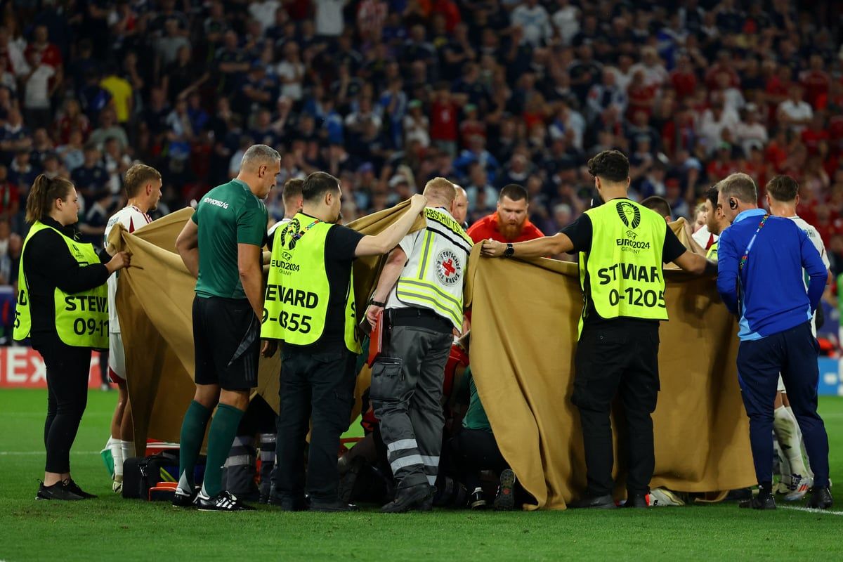 إغماء بارناباس فارجا لاعب منتخب المجر بعد تدخل قوي من حارس اسكتلندا (فيديو)