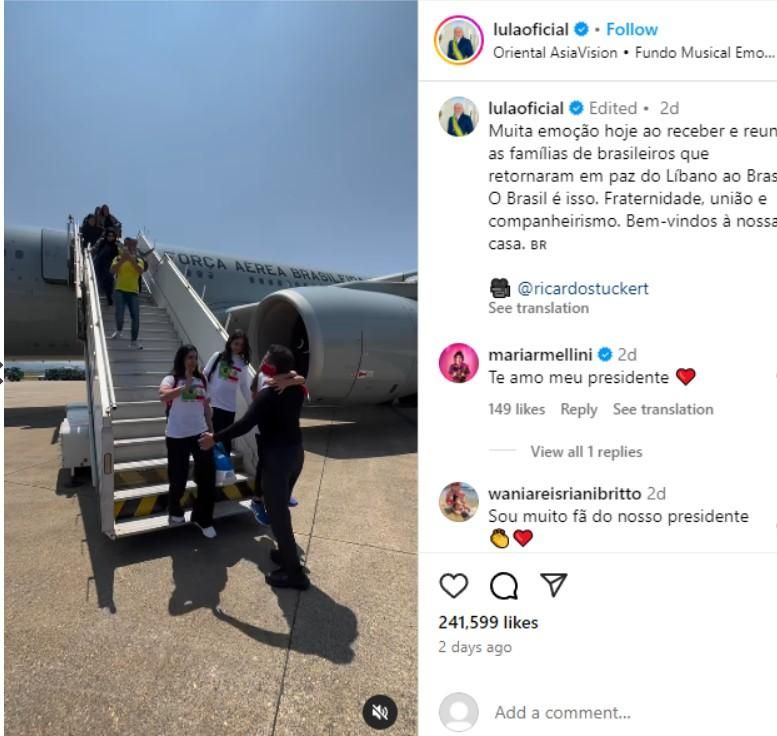 بالفيديو: بتأثر كبير رئيس البرازيل يستقبل أكثر من 200 شخص عادوا من لبنان ويرد على زوجة فنان لبناني شهير