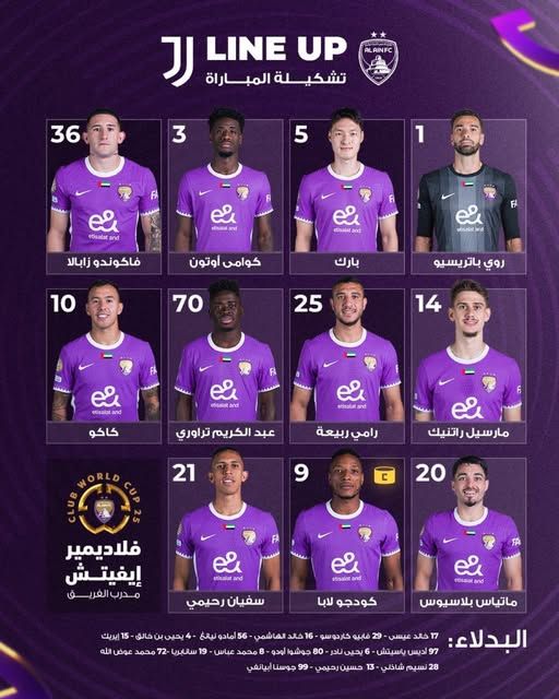 التشكيل الرسمي لمباراة العين ويوفنتوس في كأس العالم للأندية.. موقف رامي ربيعة - الخليج الان