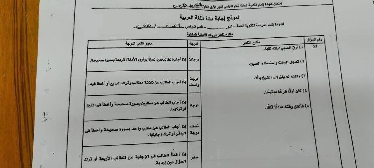 اعرف الحل الصح.. نموذج الإجابة الرسمى لامتحان اللغة العربية ثانوية عامة 2025 - الخليج الان
