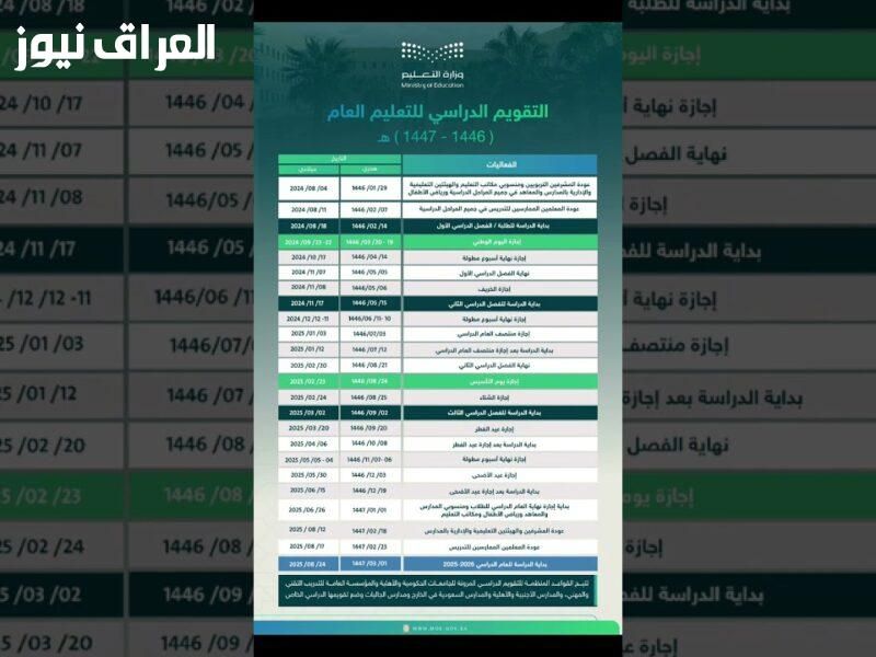 رسميًا معتمد.. التقويم الدراسي 1447 بالسعودية اعرف متى تبدأ