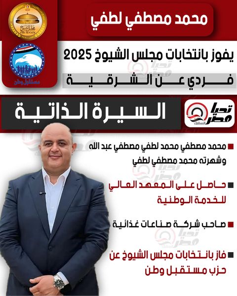 تليجراف الخليج ينشر السيرة الذاتية للنائب محمد مصطفي لطفي عضو مجلس الشيوخ 2025 - الخليج الان