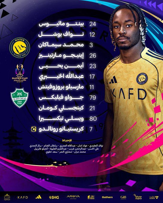 التشكيل الرسمي لمباراة النصر والأهلي في نهائي كأس السوبر السعودي - الخليج الان