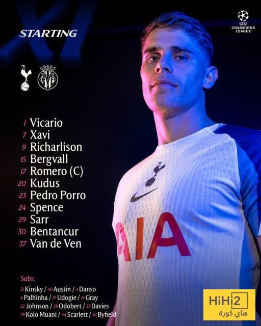 تشكيلة توتنهام الرسمية ضد فياريال في دوري أبطال أوروبا