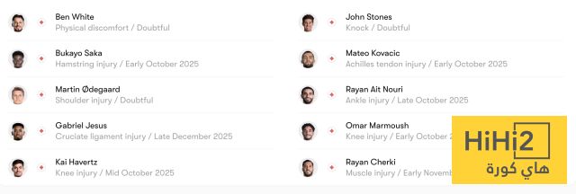 غيابات هامة عن قمة مانشستر سيتي وأرسنال
