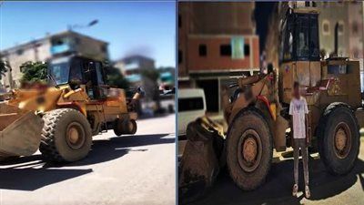 ضبط سائق قاد لودر عاري الجسد ودون إطار خلفي في السويس - الخليج الان