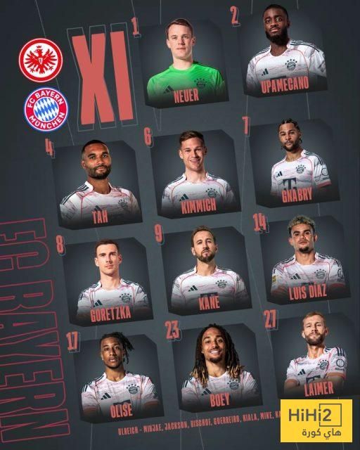 تشكيلة بايرن ميونخ الرسمية ضد فرانكفورت