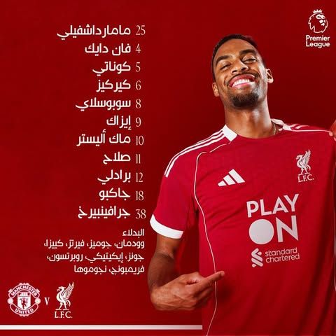 كلاسيكو إنجلترا: التشكيل الرسمي لمباراة ليفربول ومانشستر يونايتد في الدوري الإنجليزي الممتاز.. موقف محمد صلاح - الخليج الان
