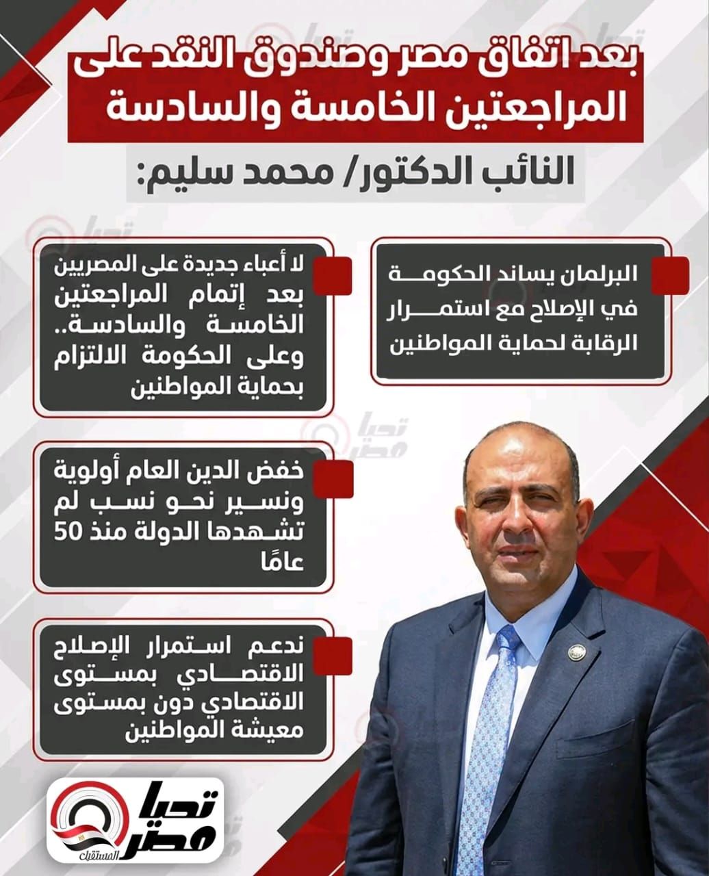 بعد اتفاق صندوق النقد.. النائب محمد سليم: البرلمان يساند الحكومة في الإصلاح مع استمرار الرقابة لحماية المواطنين - الخليج الان