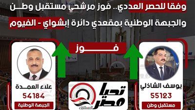 وفقا للحصر العددي.. فوز مرشحي مستقبل وطن والجبهة الوطنية بمقعدي دائرة إبشواي - الفيوم - الخليج الان