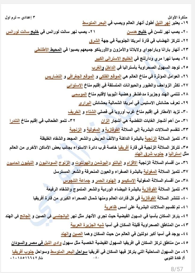 مراجعة الجغرافيا للصف الثالث الإعدادي الوحدة الأولى.. لن يخرج عنها الامتحان - الخليج الان
