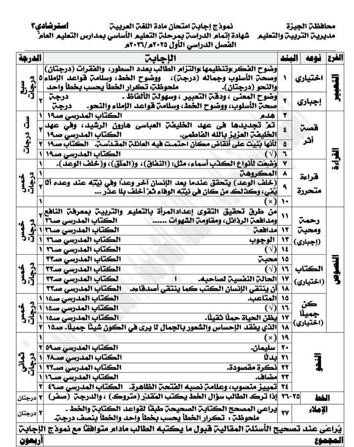 نموذج امتحان اللغة العربية للصف الثالث الإعدادي 2026 - الخليج الان