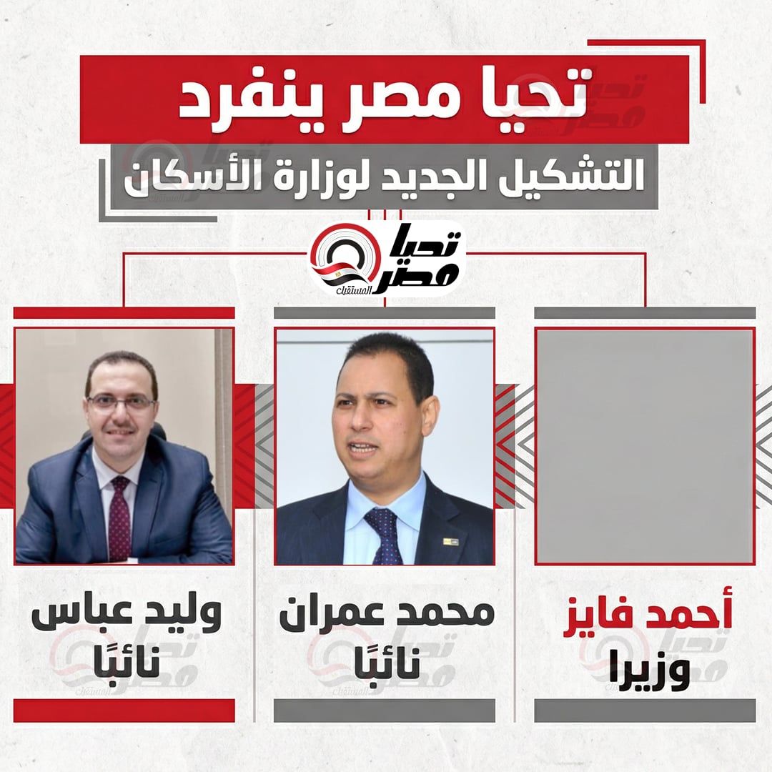 تليجراف الخليج ينفرد: التشكيل الجديد لوزارة الإسكان – أحمد فايز وزيرًا ووليد عباس ومحمد عمران نوابًا - الخليج الان