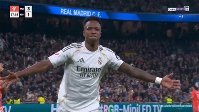 الريال ضد ريال سوسيداد.. فينيسيوس جونيور يسجل الهدف الرابع لـ ريال مدريد في مرمى ريال سوسيداد بالدوري الإسباني - الخليج الان