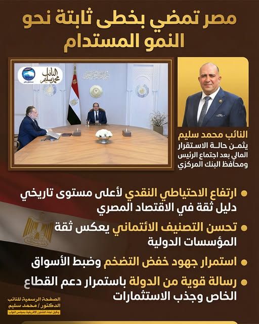 النائب محمد سليم يثمن حالة الاستقرار المالي بعد اجتماع الرئيس ومحافظ البنك المركزي - الخليج الان