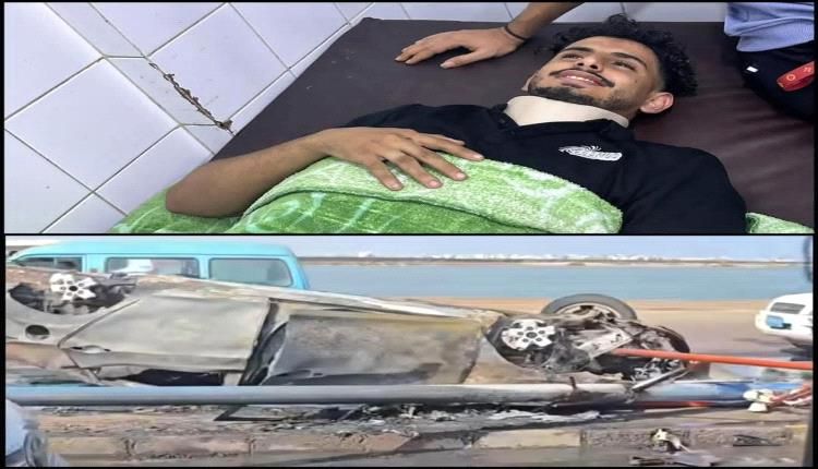 نجاة إعلامي السلطة المحلية بمديرية صيرة من حادث إحتراق سيارته