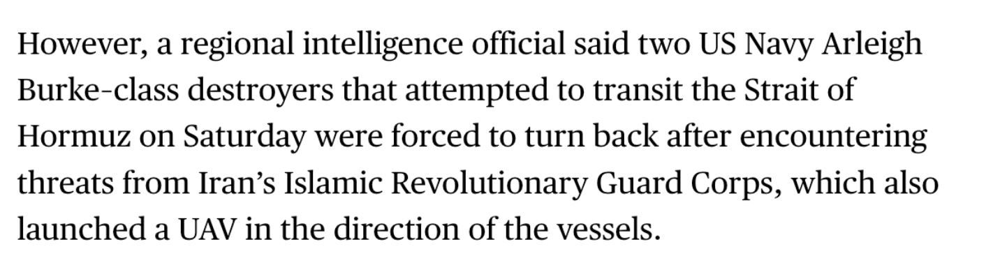 بلومبرج: مسؤول استخباراتي يؤكد فشل عبور مدمرتين أمريكيتين لهرمز بعد تهديدات إيرانية - الخليج الان