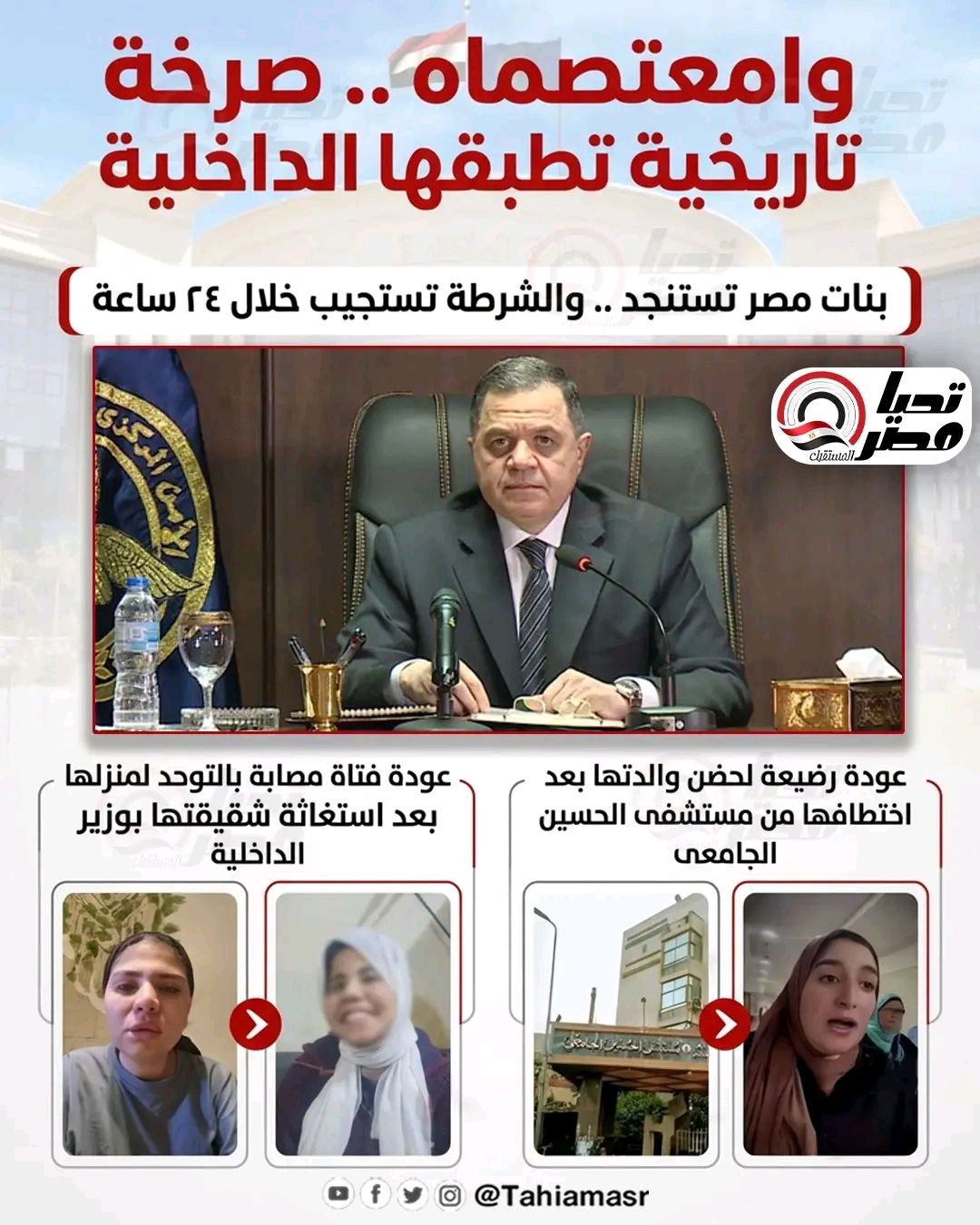 الحقينا يا داخلية.. صرخة تستجيب لها الداخلية.. يقظة أمنية وإنسانية بقيادة اللواء محمود توفيق - الخليج الان