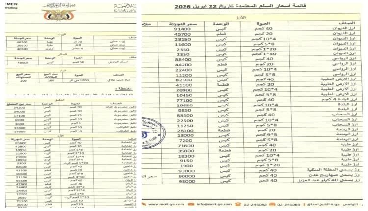 عدن.. توجيهات بتكثيف الرقابة اعتمادا على قوائم سعرية محدثة أصدرتها وزارة الصناعة والتجارة