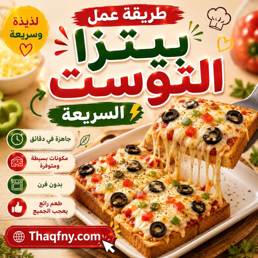 طريقة عمل بيتزا التوست السريعة بمكونات بسيطة للمبتدئات